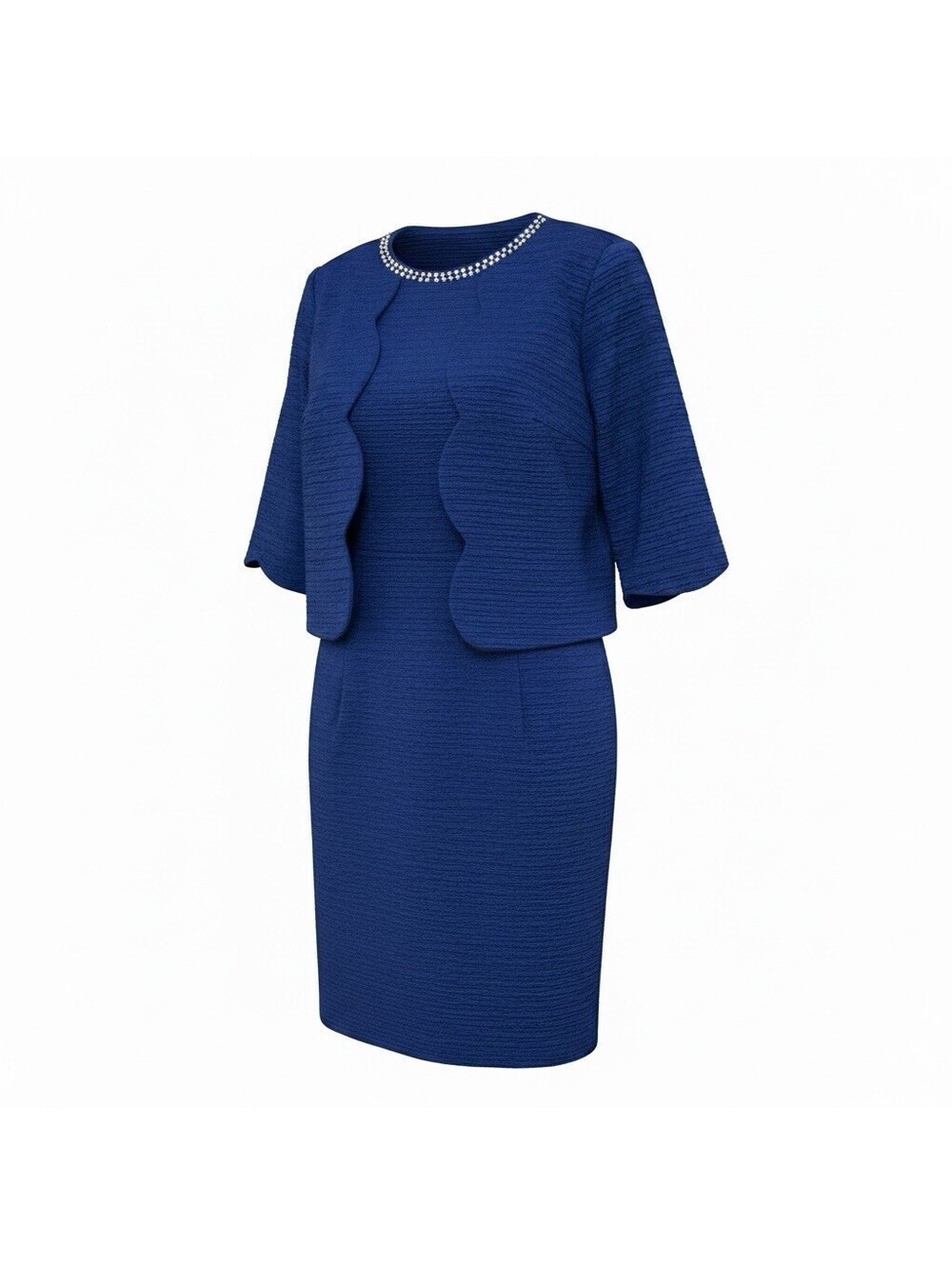 Maya Brooke Size 16 Navy Blue Scallop Two-Piece Jacket Dress Mother of Bride
